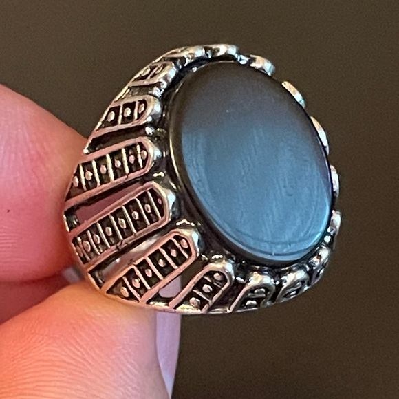 Vintage black obsidian S925 silver ring size 8.75 - Picture 5 of 9